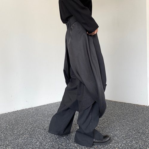 时尚潮流暗黑系个性双层设计阔腿直筒裤痞帅结构小众个性拖地西裤 - 图0