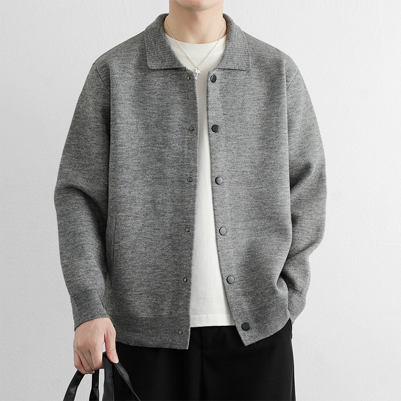 GXG男装 官方旗舰正品针织夹克男秋冬男士翻领开衫简约基础款外套 - 图0
