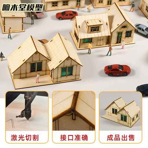沙盘建筑房屋模型楼微缩场景木质工艺摆件激光切割拼装成品小房子 - 图0
