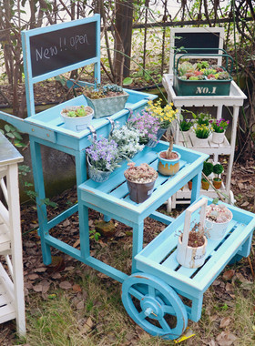 美式乡村创意店铺花园阳台装饰花架田园木质咖啡馆办公室软装饰品