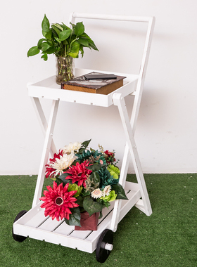 实木花架推车摆件木质装饰