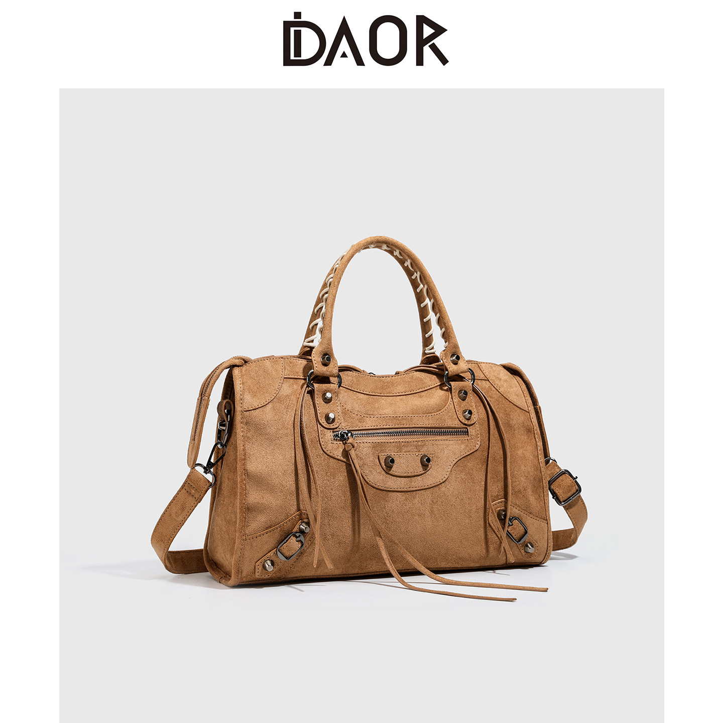 DAOR麂皮绒托特包女lecity铆钉机车包大容量复古手提包单肩斜挎包,淘宝优惠券,粉丝福利购,淘宝优惠卷