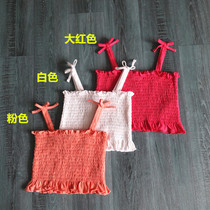 Spring Summer Foreign Trade New Girl Harnesses Knit Elastic Pure Cotton Smear CUHK Ears Bottom Vest Blouse