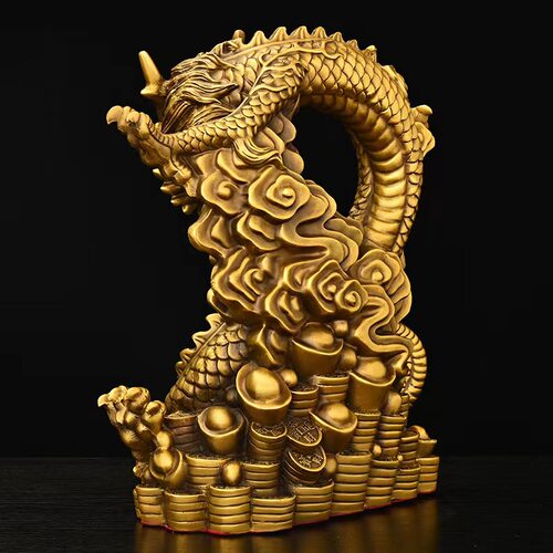 铜龙摆件纯铜聚宝盆龙金钱元宝龙客厅办公室装饰品大号生肖龙祥龙 - 图2