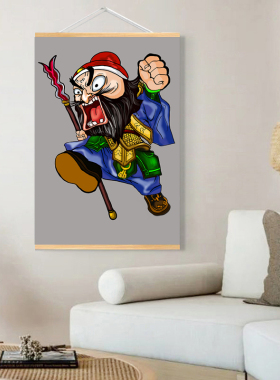 张飞画像挂图 张翼德三国五虎将人物装饰画 实木轴画挂画可定制