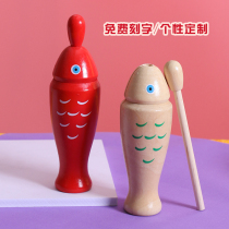 Wood Fish Percussion Instrument Children Cartoon Orf Solid Wood Loud Barrel Professional Kindergarten Music Teaching Aids Cute Little Fish