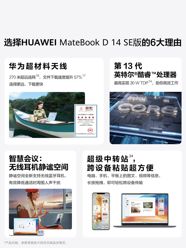 【新品】华为MateBook D14 SE版 2024笔记本电脑 13代英特尔酷睿处理器 16GB+1TB学生办公官方旗舰-图1