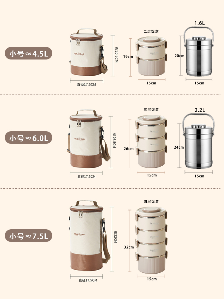 时尚饭盒袋圆形上班族保温手提大号保温桶袋子防水加厚铝箔保温袋