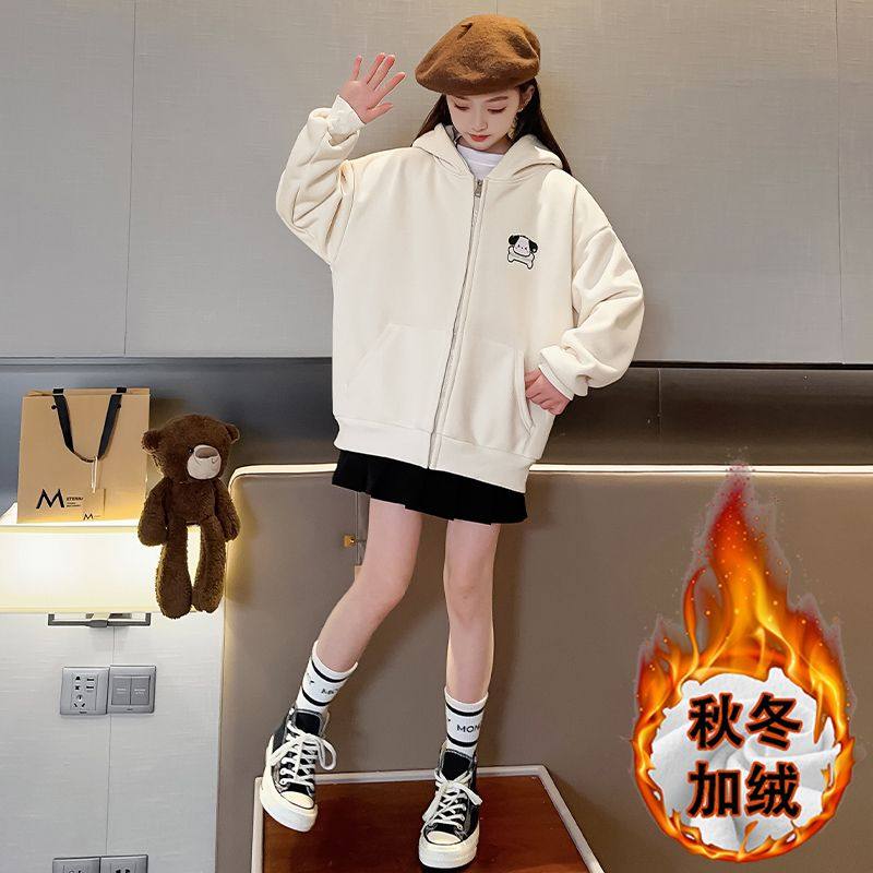 女大童卡通可爱风帕恰狗2025新款秋冬加绒加厚洋气连帽卫衣外套,淘宝优惠券,粉丝福利购,淘宝优惠卷