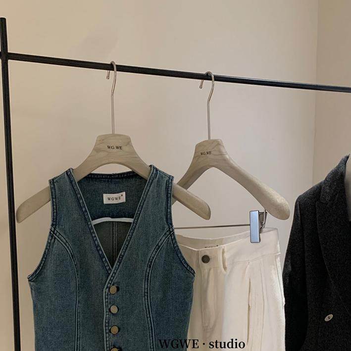 蓝色v领牛仔马甲背心女秋季叠穿设计感叠穿复古修身无袖外穿上衣,淘宝优惠券,粉丝福利购,淘宝优惠卷