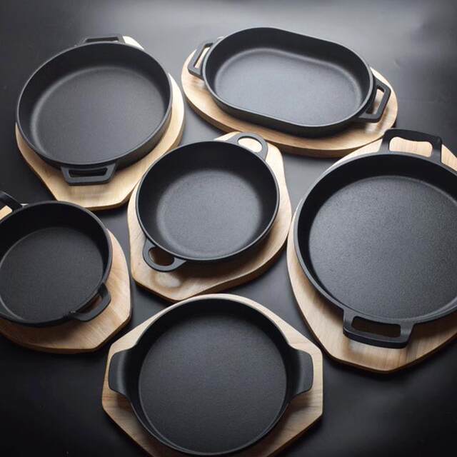 Commercial Teppanyaki plate cheesesteak grill pan thickened round grilled fish plate Korean cast iron double-eared rectangular iron plate plate