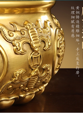 纯铜黄铜聚宝盆招财摆件办公家用客厅玄关装饰礼中式品聚财存钱罐