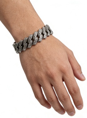 创意钛钢复古花纹男士手链