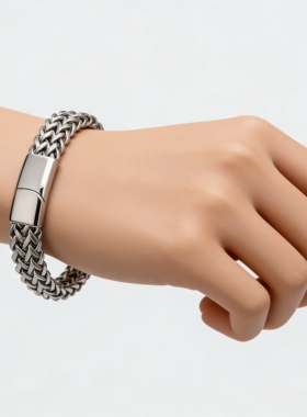 简约朋克不锈钢双层手工男手链