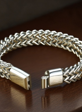 高级感钛钢双层龙骨银色手链潮