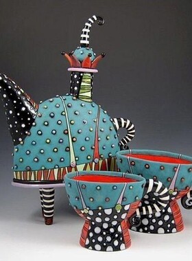 跨境色彩斑斓茶壶摆件家居创意艺术摆件树脂工艺品茶壶设计装修