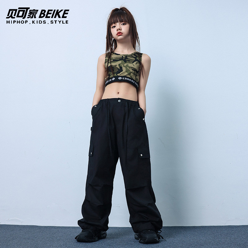 潮酷儿童爵士舞服装女童露脐背心裤子嘻哈街舞女孩跳舞套装演出服,淘宝优惠券,粉丝福利购,淘宝优惠卷