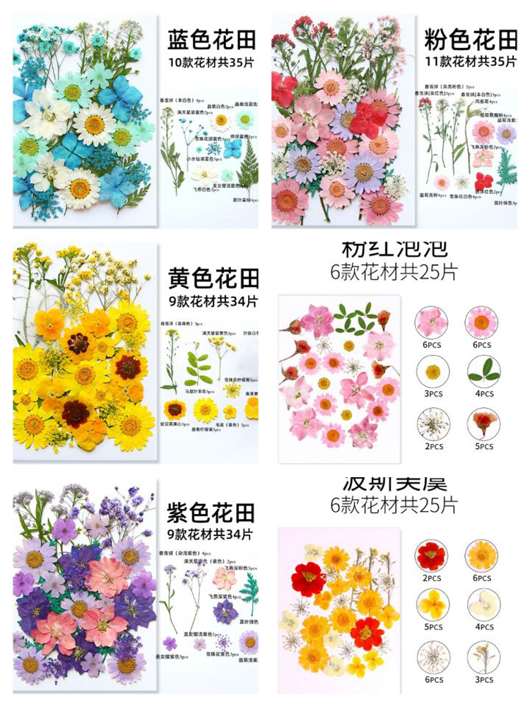 压花干花diy材料包真花植物标本押花树叶手工滴胶团扇贺卡书签-图0