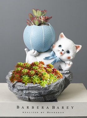 创意可爱猫咪玩球树脂花盆