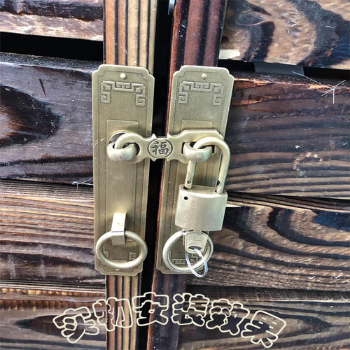 全铜老式木门挂锁柜门拉手大门把手中式仿古纯铜门栓搭扣锁扣插销 - 图2