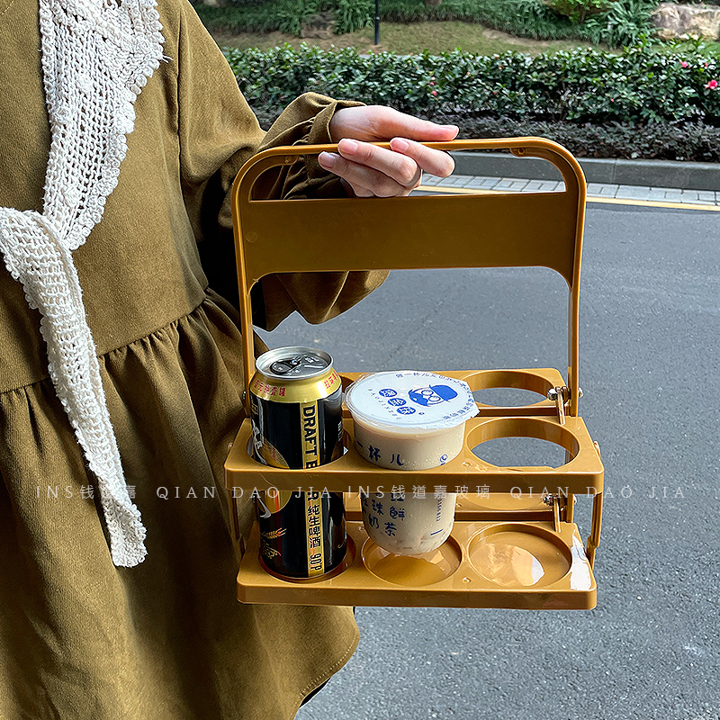 粉色少女心露营野餐篮折叠饮料啤酒自带提手篮咖啡奶茶便携收纳篮-图2