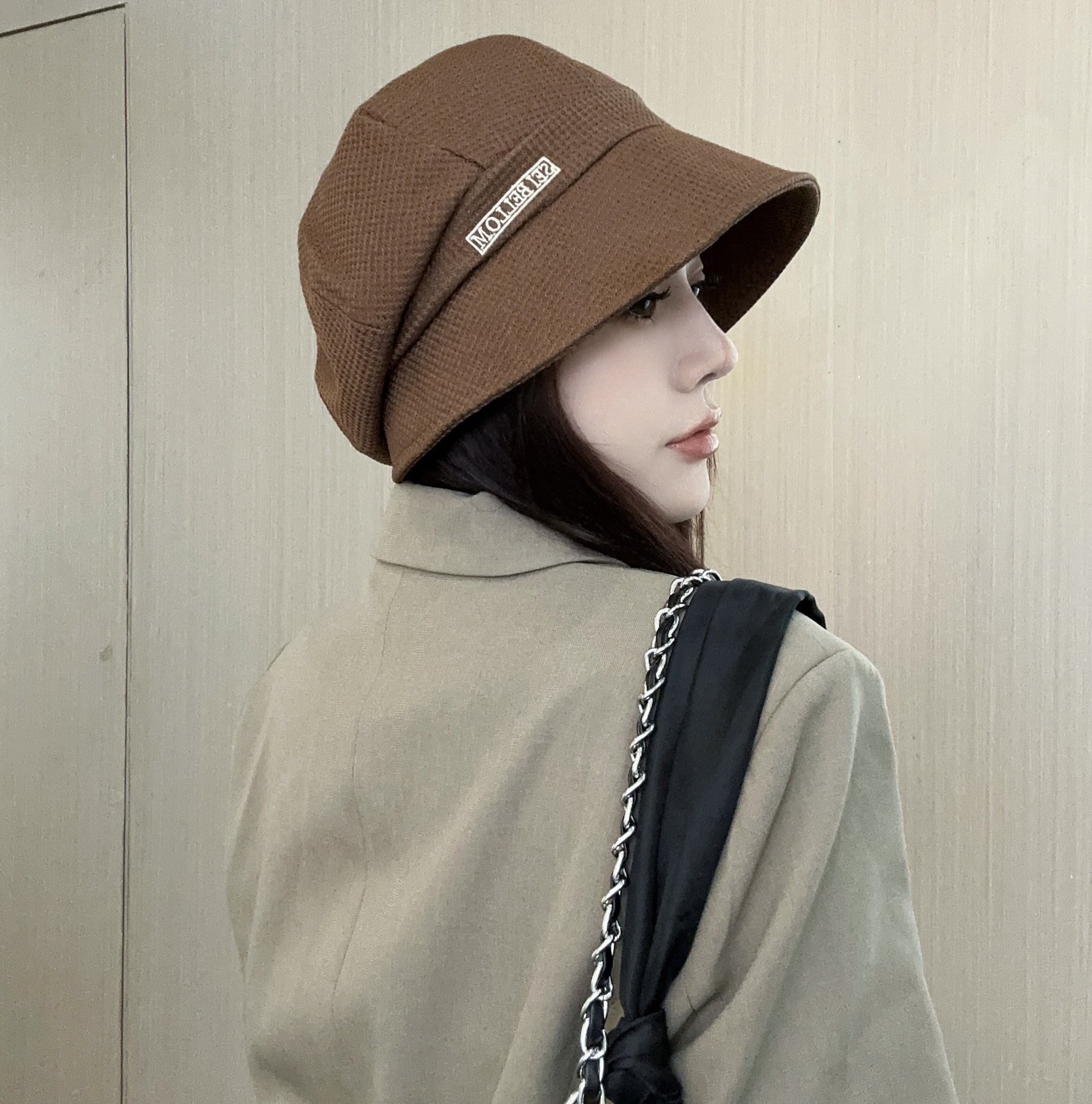 秋冬新款三帽合一百搭鸭舌帽大头围渔夫帽女褶皱堆堆帽显脸小盆帽