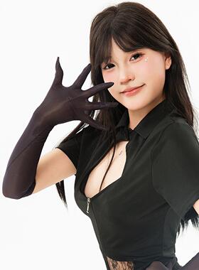 SnakeTongue极光手丝丝滑油亮五指分指手套性感黑丝男女高密丝袜