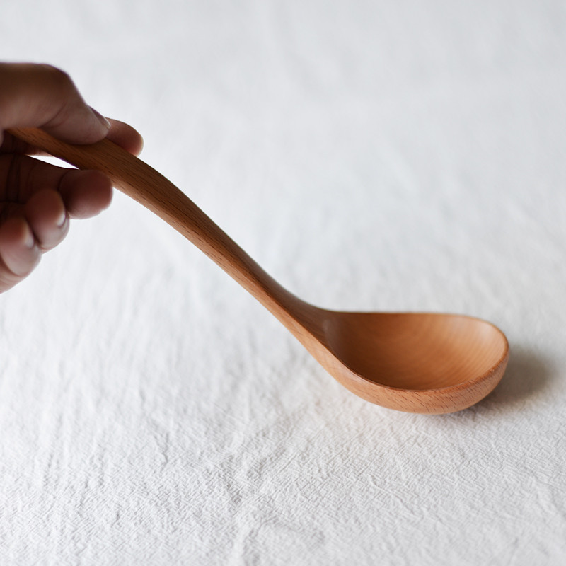 三拾家 榉木日式木勺长柄木质大汤勺 家用厨房用具粥勺环保木勺子 - 图1