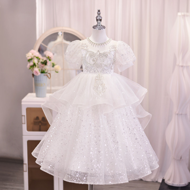 女童礼服白公主裙2025新款儿童装夏季蓬蓬纱裙子钢琴演出服主持人,淘宝优惠券,粉丝福利购,淘宝优惠卷