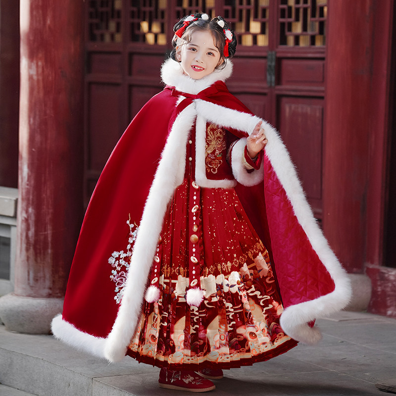 2025新款女童马面裙公主连衣裙子秋冬装汉服儿童装套装新年拜年服