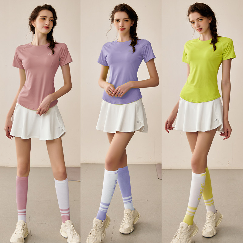 跑步运动套装女夏季啦啦队马拉松T恤打羽毛网球服晨跑健身速干衣,淘宝优惠券,粉丝福利购,淘宝优惠卷