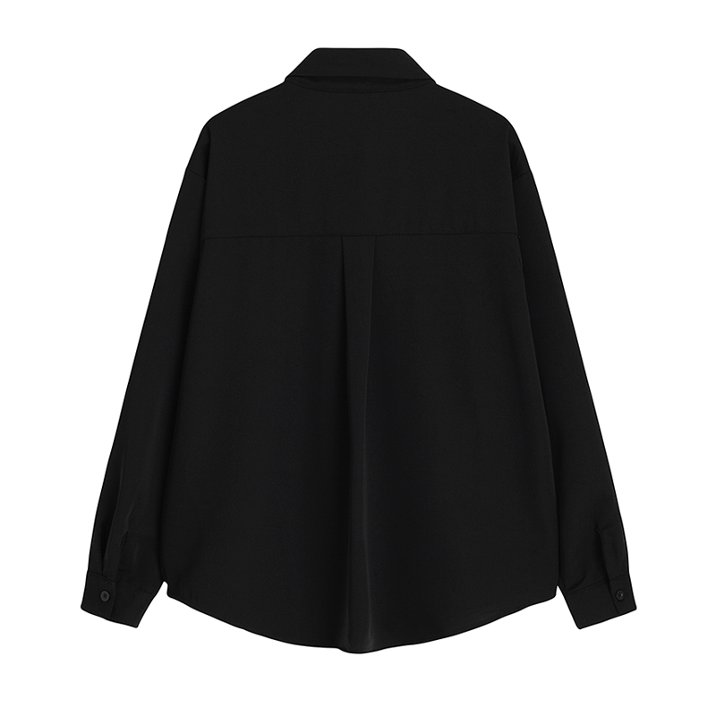 黑色领带衬衫外套女设计感小众2025春装新款宽松美式酷飒风衬衣潮 - 图0