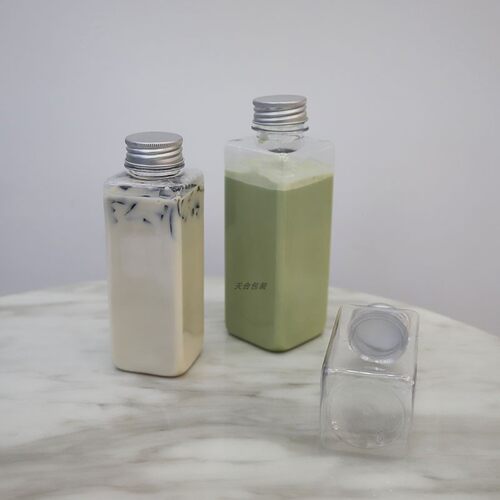 300ml 400ml 500ml铝盖塑料方瓶奶茶饮料果汁瓶一次性外卖酵素用 - 图0
