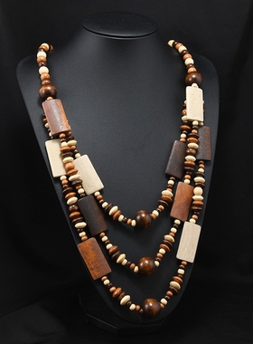复古风木质串珠长款项链小众夸张个性多层波西米亚度假风女毛衣链