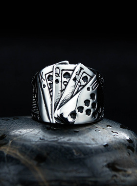 opk魔术师扑克牌男士钛钢戒指
