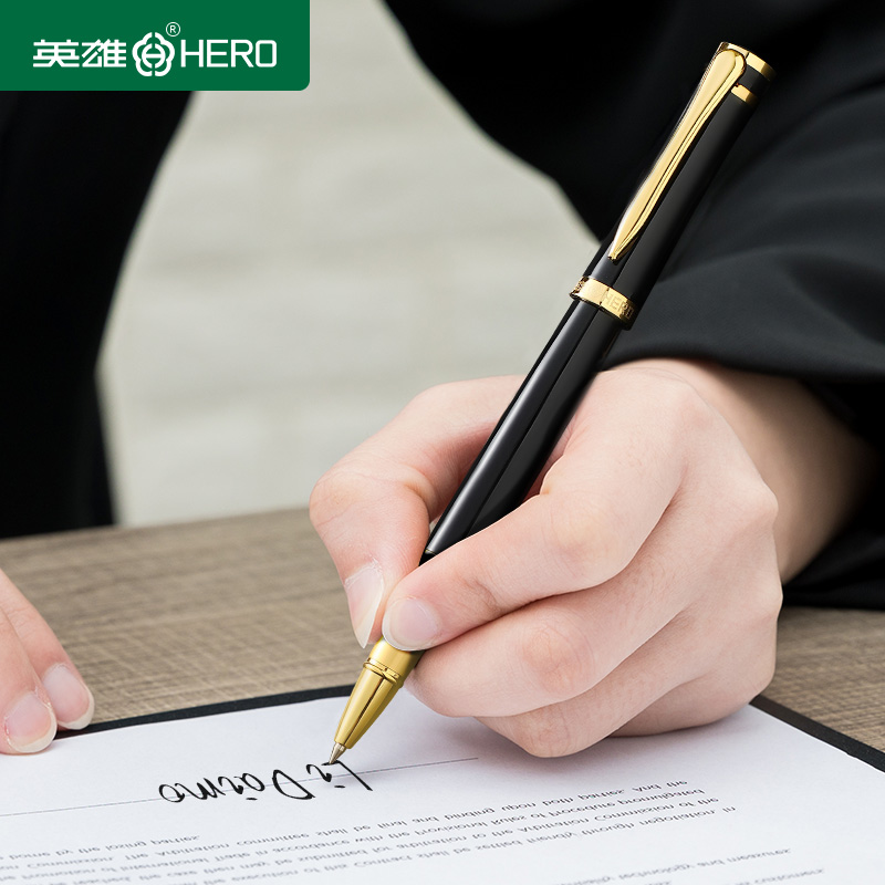英雄签字笔礼盒中性笔定制会议礼品商务高档男士女士办公金属重手感宝珠笔黑色碳素笔圆珠笔订制刻字印刷logo - 图0