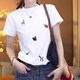 Heavy industry embroidery round neck short-sleeved T-shirt for women 2025 summer new style large size fat mm fashion versatile slim top trendy