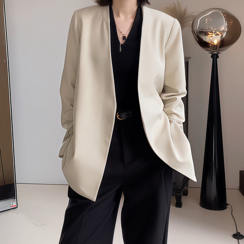 设计感西装外套女2026春季新款大码胖mm宽松百搭休闲女士西服上衣 - 图1