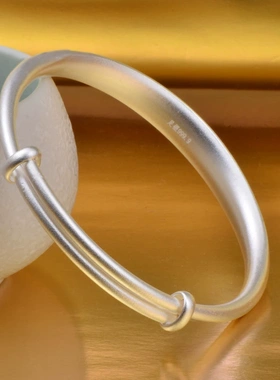 足银999.9古法推拉花开富贵手镯