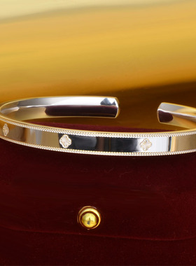 足银999.9四叶草光面开口手镯