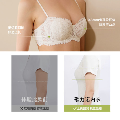 歌力诺白色内衣女薄款聚拢钢圈细肩带大胸显小胸防下垂文胸罩半杯 - 图2