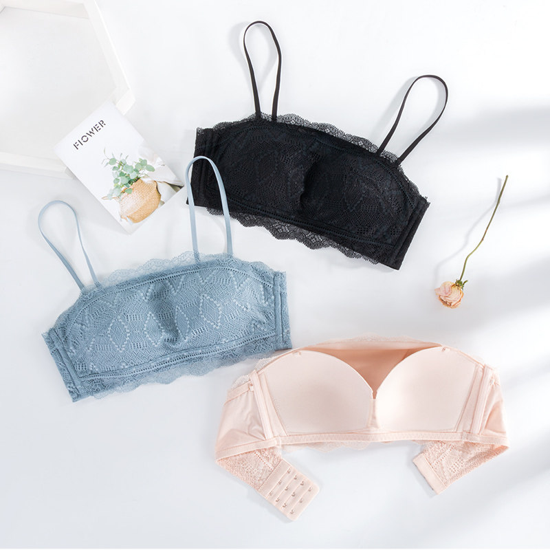 抹胸式肩带隐形聚拢黑色法式裹胸 歌力诺文胸