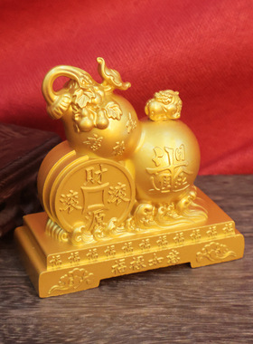 黄铜沙金福字葫芦福禄貔貅摆件