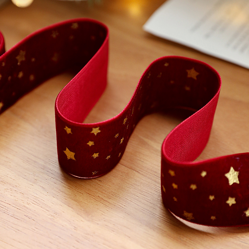 圣诞织带绒布烫金蝴蝶结印花缎带丝带圣诞树装饰场景布置装饰彩带 - 图1