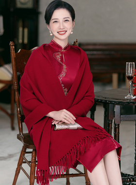 秋冬喜婆婆旗袍披肩婚宴外搭