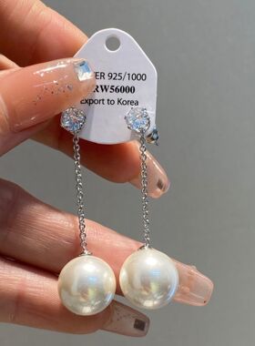新品高级感珍珠耳环优雅春夏长款耳坠锆石流苏简约百搭通勤风耳饰