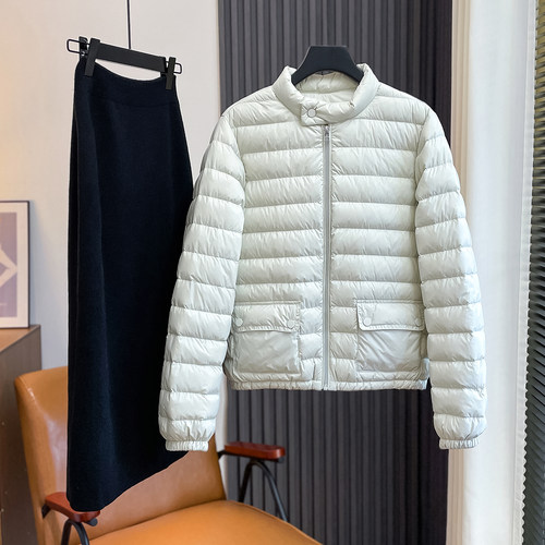 高端90鹅绒立领轻薄羽绒服女短款2025秋冬新款小个子鹅绒服薄外套 - 图0