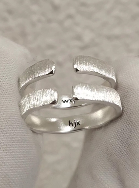 可爱趣味银色拉丝线条小狗戒指