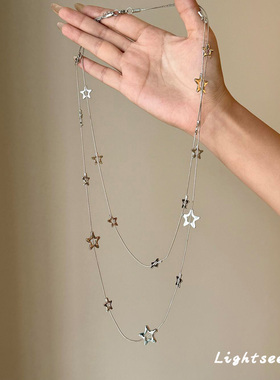 镂空五角星长款叠戴项链