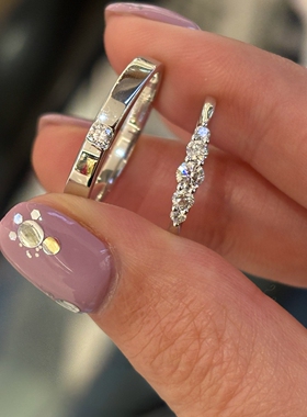 复古简约百搭单钻素圈戒指